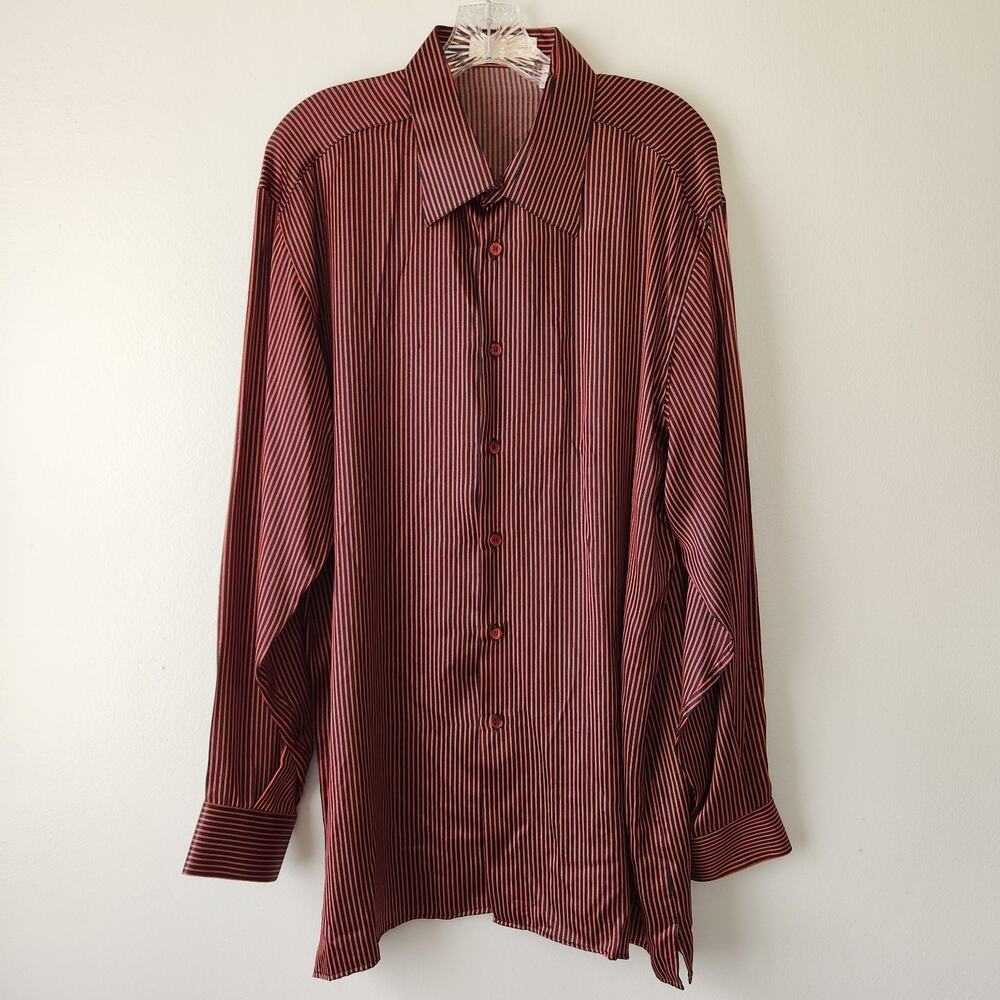 Gianni Viera Silk Shirt Men's XXL Black Red Striped Button Up Made in Italy Work
